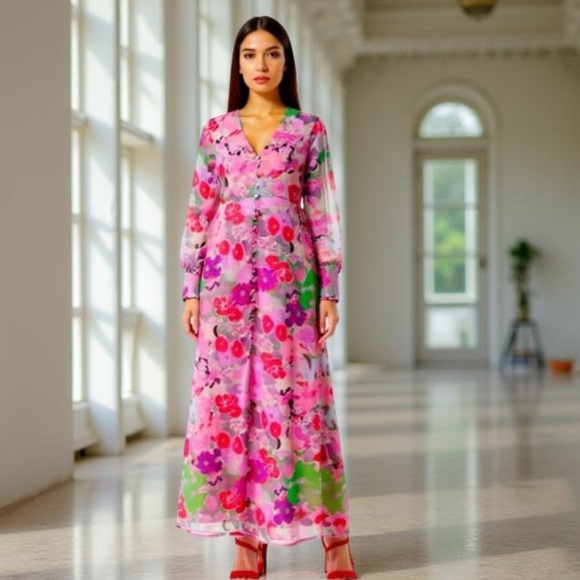 Hope & Ivy Floral Pink Maxi Dress Medium NWT - Picture 1 of 14